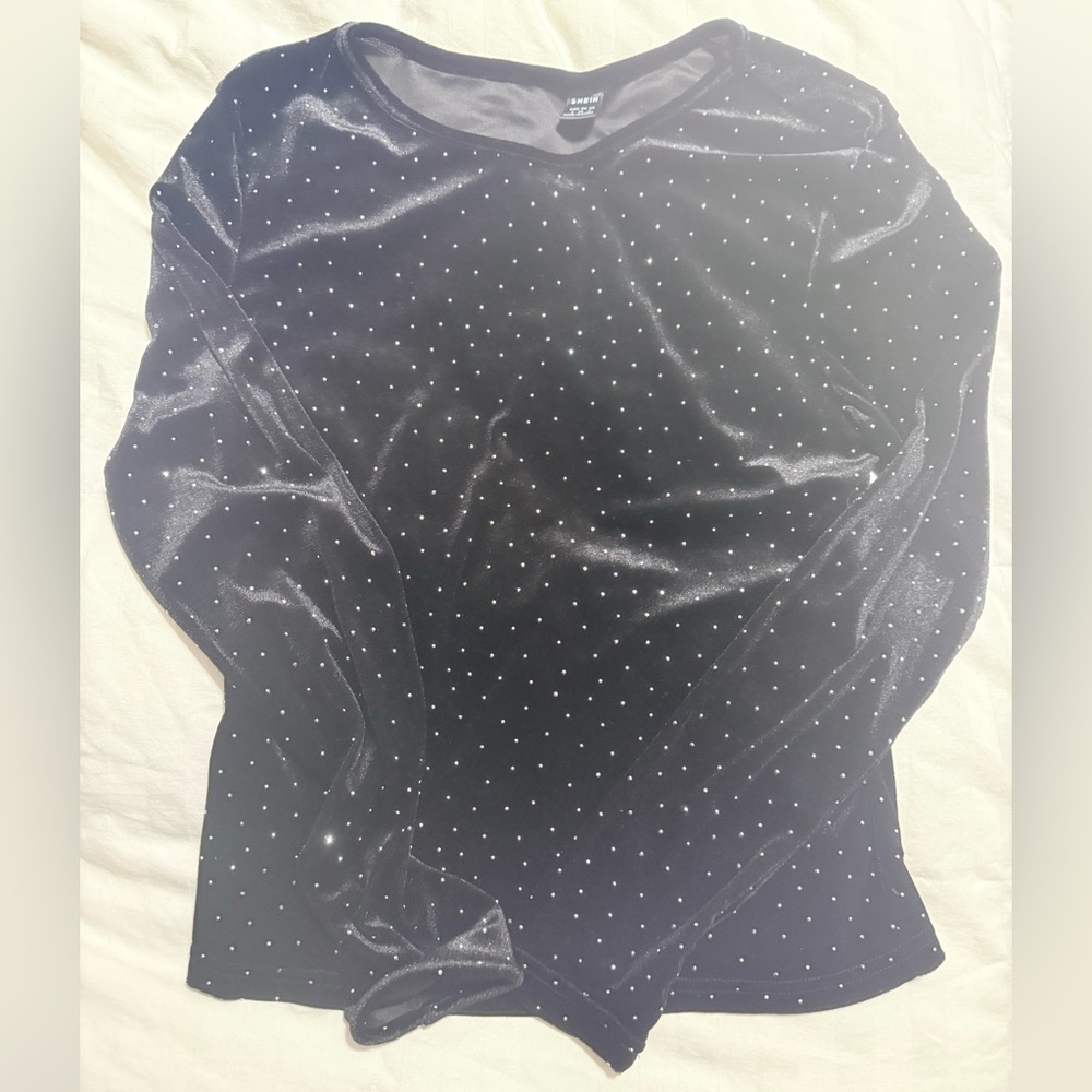 SHEIN Glittering Black Long Sleeve Top - Small